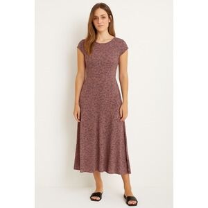 Bohme High Neck Cap Sleeve Midi Dress in Dusty Mauve Pink Ditzy Floral Size‎ M